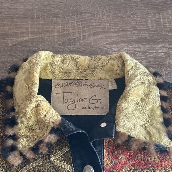 Y2K Taylor G Dallas Tx Black Denim Jacket W/ Upholstery Designs Womens Medium - Picture 4 of 9